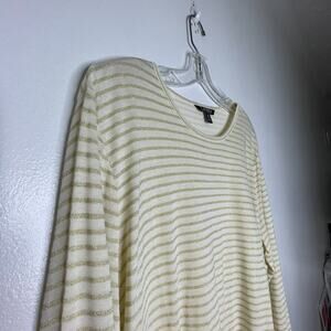 Ralph Lauren Plus 2X Gold Stripe Knit Top Long Sleeve Cream Metallic